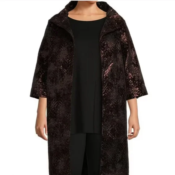 Bryn Walker Yara Mettalic Flocked JacquardStand Collar 3/4 Sleeve Long…